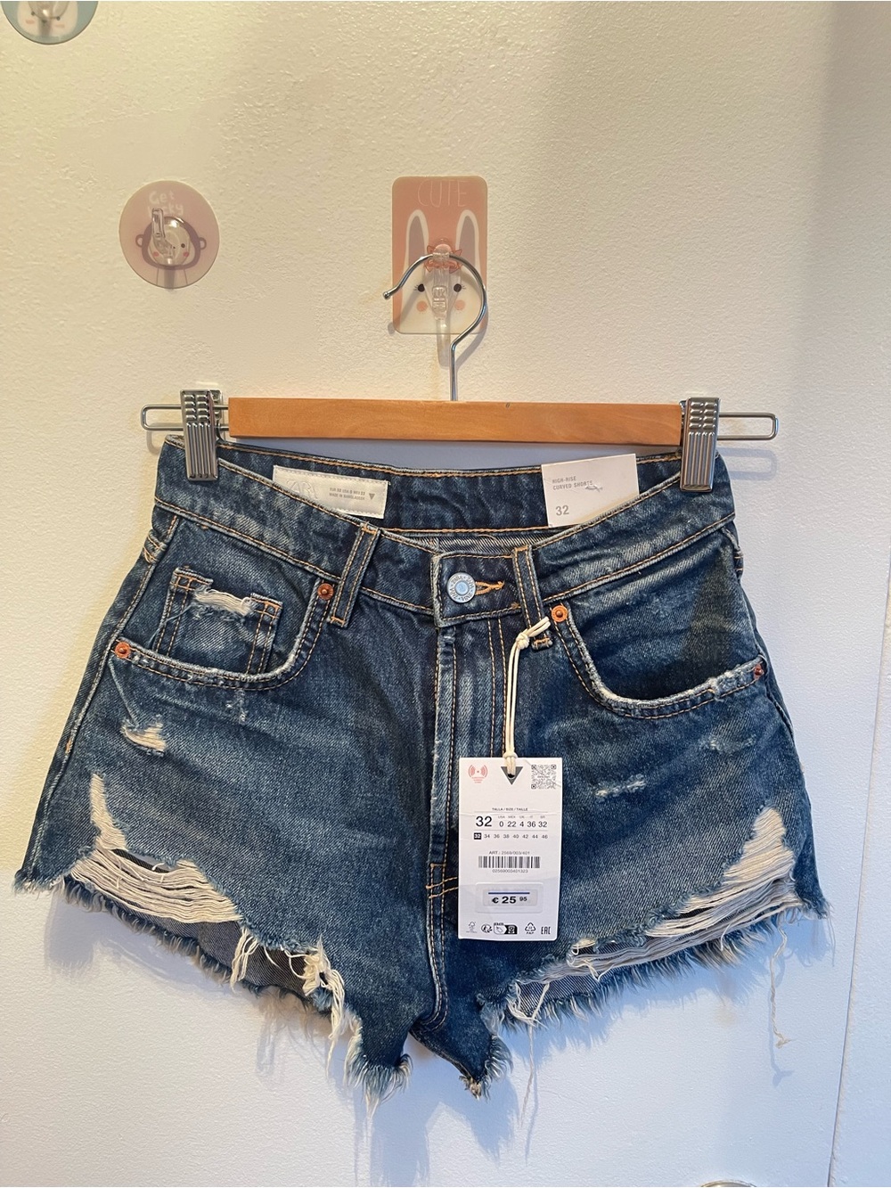Zara high rise distressed blue denim short shorts size 0 new with tags
